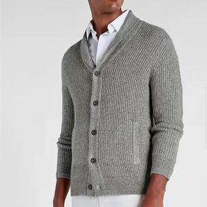 Express Men's Gray Knit Shawl Collar Cardigan Sweater